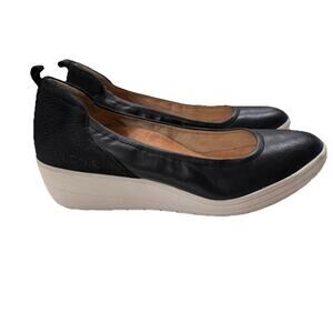 Vionic Shoes Womens 8.5 Jacey Ballet Flats Black Leather Slip On Round Toe Wedge